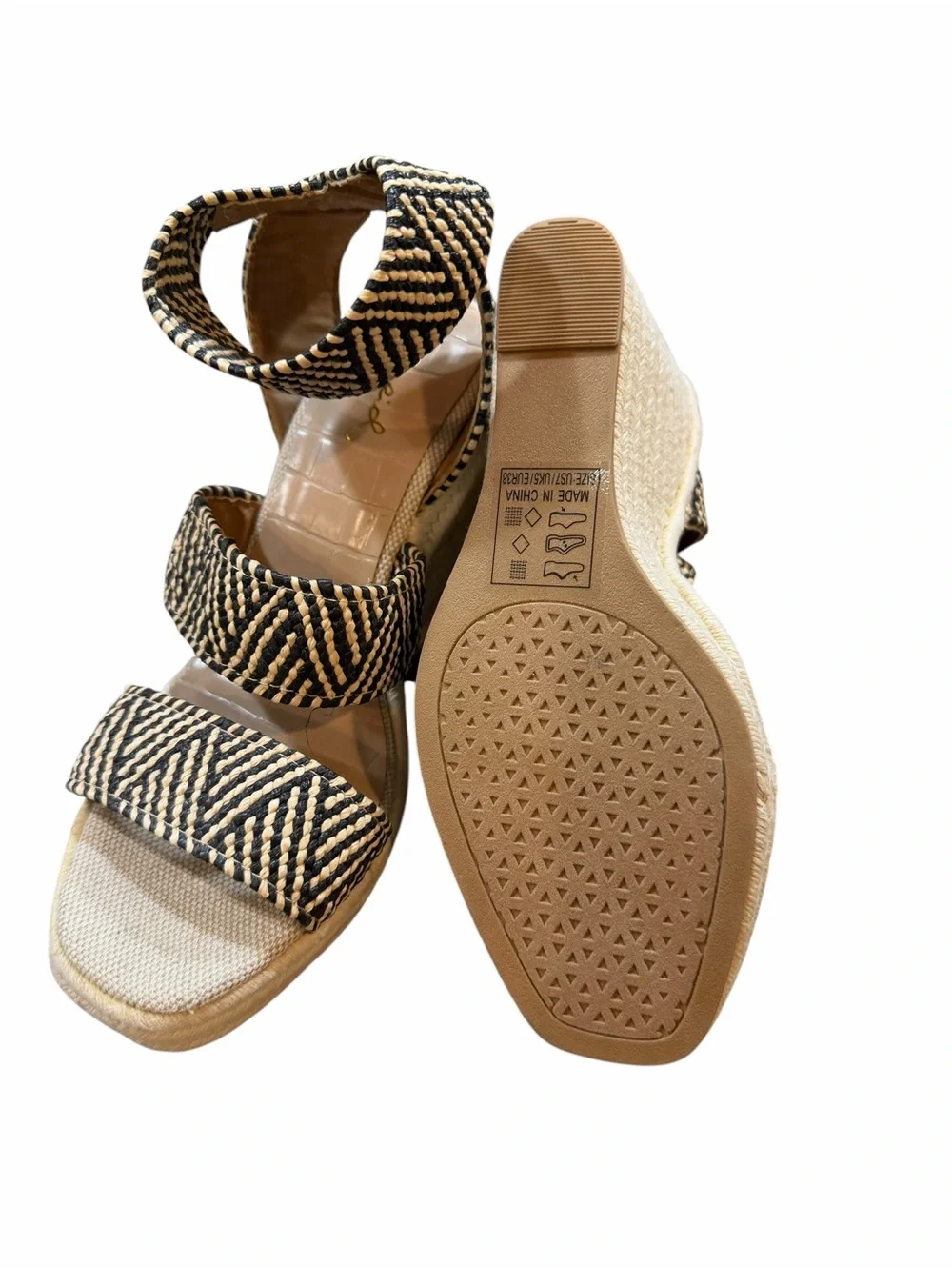 Woven Black & Natural Espadrille Wedge Sandals